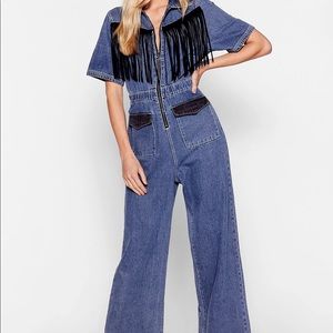 Nasty Gal Fringe Denim Jumpsuit